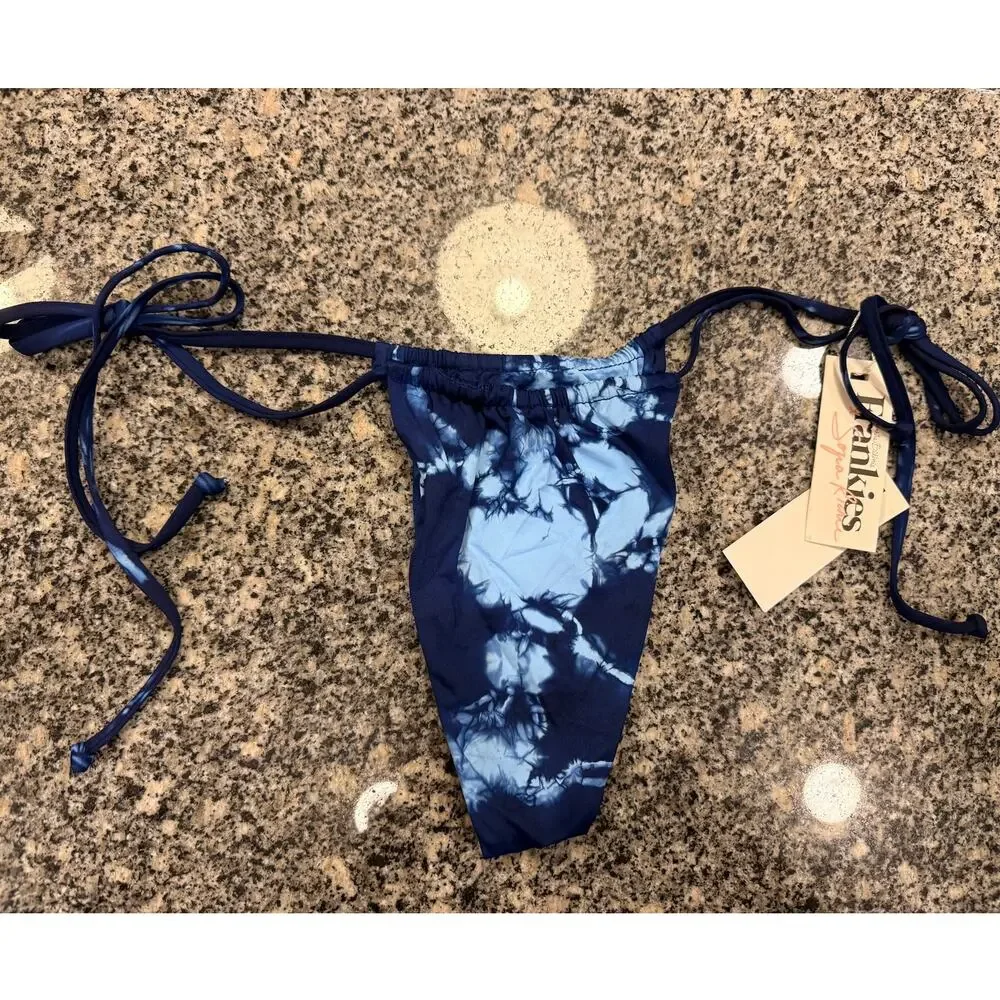 Frankies Bikinis Blue & White Tie-Dye Tie-Side Bottoms - Large